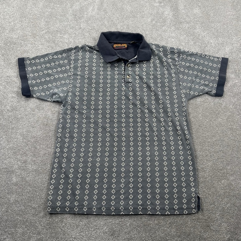 Highland Outfitters Men's Cotton Polo Size M Gray Short Sleeve Geometric Diamond